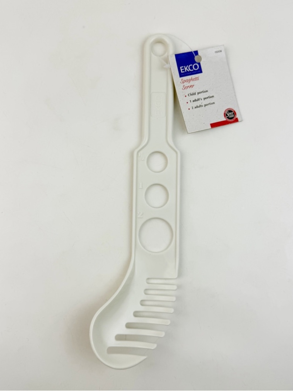Vtg EKCO Pasta Spaghetti Server Measure Spoon Fork Strainer Nylon 12” White New